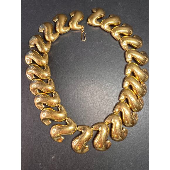 Vintage MCM Napier Gold-Tone Sculptural S-Link Statement Necklace, Signed - Picture 1 of 13